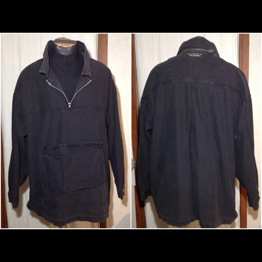 Men's Size Xl Results Jeans 1/4 Zip Denim Pullover View 3